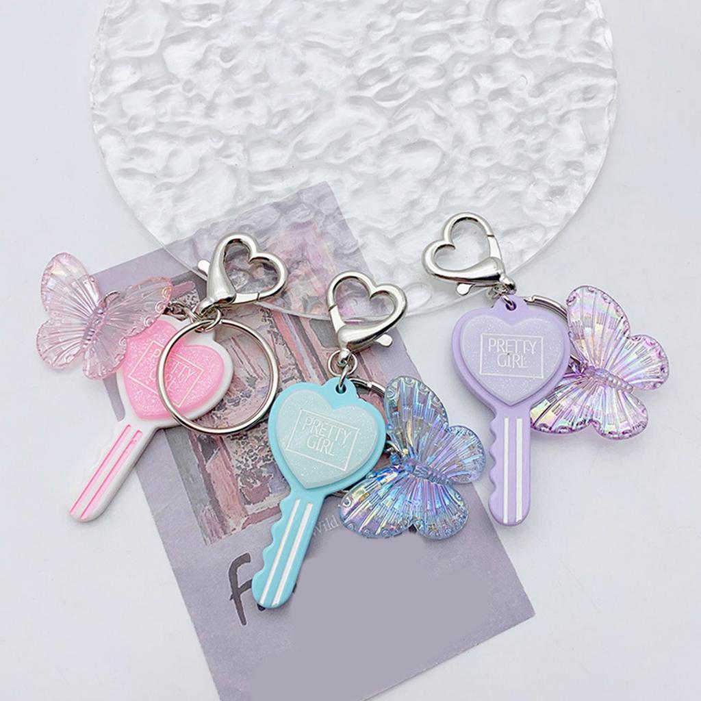 Colorful Resin Keychain Candy Colored Heart Key Butterfly Keyring Phone Charm Jewelry for Fashionable Individuals