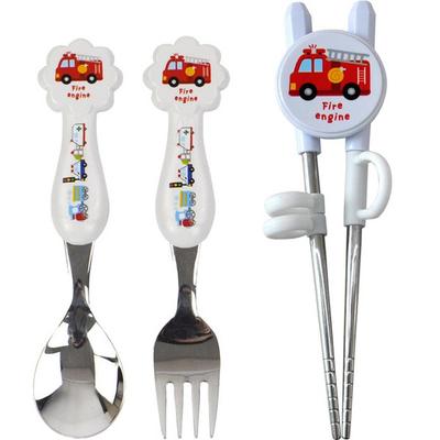 Vroom Vroom Step 1 Correction Chopsticks Spoon Fork Set, White, Spoon + Fork + Correction Chopsticks, Korean Popular Tableware