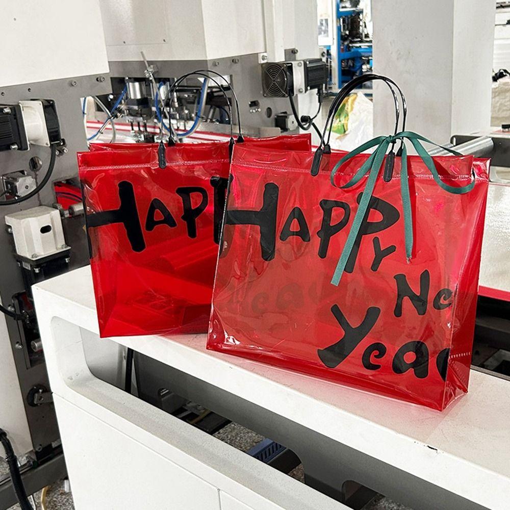Packaging Bag New Year Red Gift Bag New Year Festive Transparent Shopping Bag Simple Girl