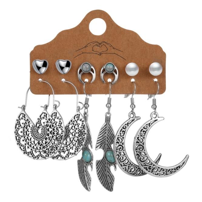 Vintage Big Round Multicolor Beaded Earrings Set for Woman Ethnic Boho Tassel Feather Long Dreamcatcher Drop Earrings