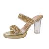 Transparent sandals women's summer new versatile large size outer slippers crystal temperament waterproof table super high heels