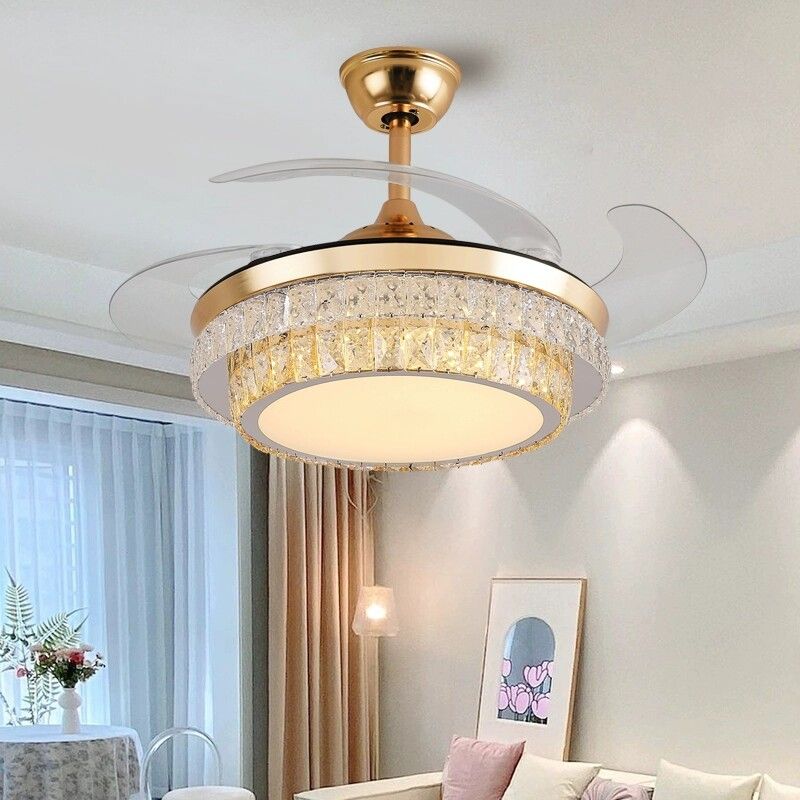 Crystal Fan Lamp Bedroom Dining Room Invisible Ceiling Ceiling Fan Lights Living Room Wind Mute Fan with Lights Chandelier