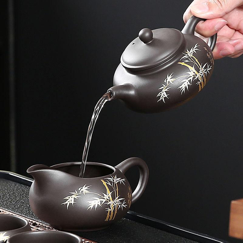 Purple Sand Is Rising Justice Cup With Handle Tea Dispenser Ceramic Household Lotus Kung Fu Tea Set With Average Cup Tea Sea