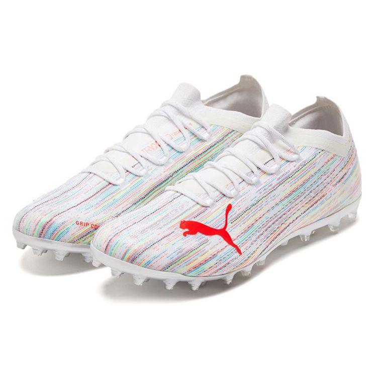 Puma Ultra 1.2 Puntera Redonda Cordones MG (Tacos cortos de goma) Zapatos de Fútbol de Césped Artificial para Hombre Zapatos de Fútbol Blanco Rojo 106341-04