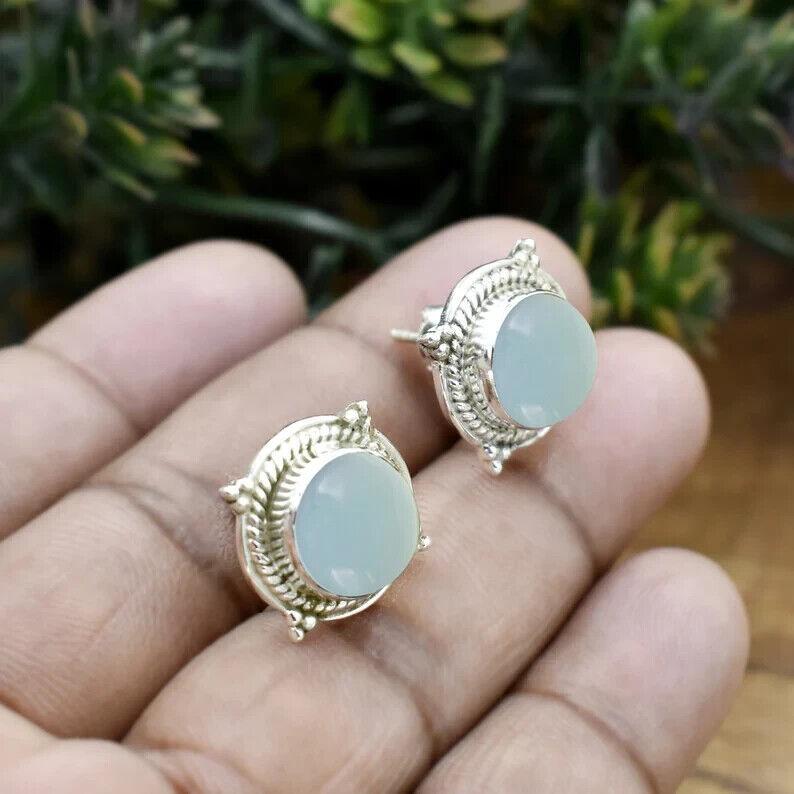 Aqua Chalcedony Earring- 925 Sterling Silver Earring Aqua Chalcedony Earring