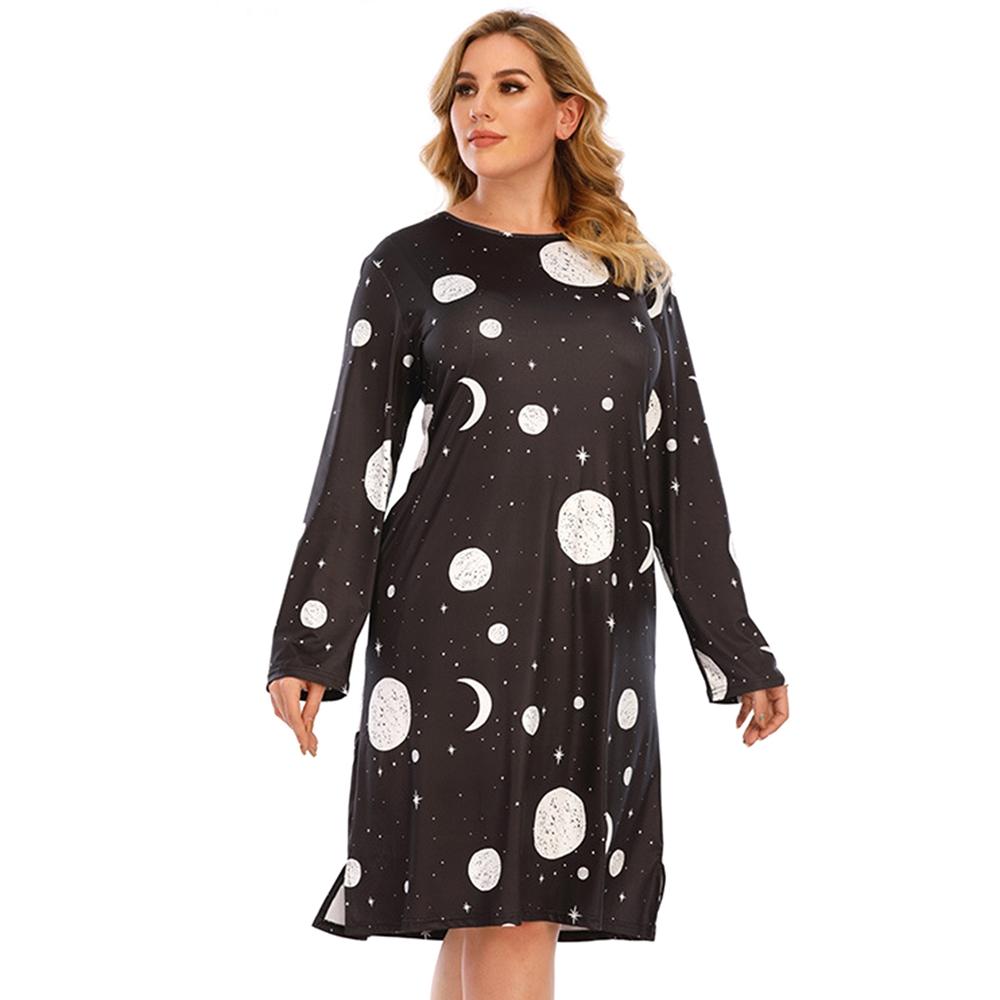 

Длинное платье больших размеров для женщин, черное повседневное, с круглым вырезом и коротким рукавом, свободная одежда для сна, ночная рубашка, домашняя одежда, большой размер