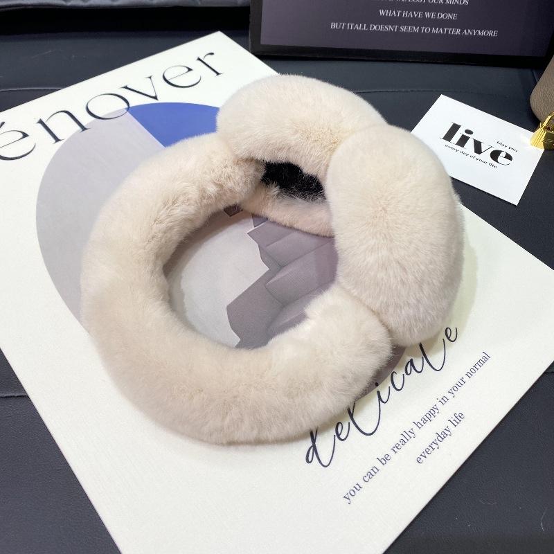 100% Natural Rex Rabbit Fur Ear Muffs Custom Cold Winter Comfort Furry Plush Warm Frostproof Collapsible Ear Muffs for Women