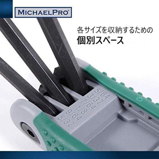 MichaelPro Folding Hex Key Wrench SAE Metric Premium Easy to Carry and Multipurpose Yellow Green MP001007 17-Piece Set, & (5/64"-1/4", 1.5-8mm), CR-V