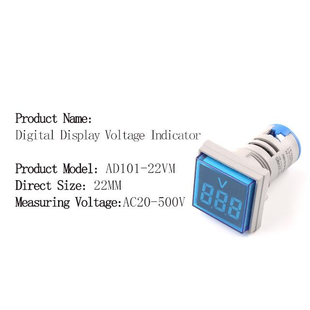 Round Square 22mm AC 20-500V Digital Voltmeter Volt Voltage Tester Meter Monitor Power LED Indicator Pilot Lamp Light