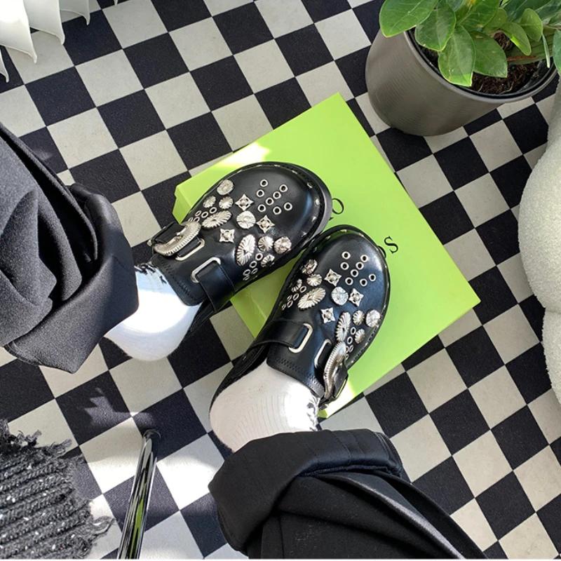 Fashion Women's Slippers Summer New Thick Bottom Baotou Metal Decorative Buckle Sandals Casual Lightweight Comfortable Non-slip Slippers