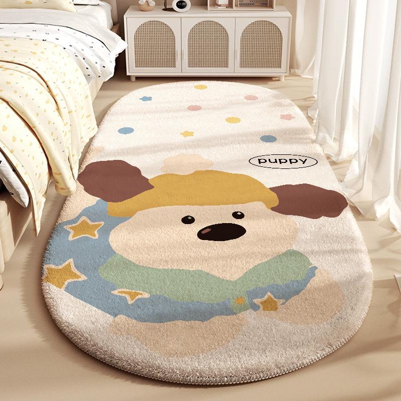 Tecknad Imitationskashmir Halkfri Fläckresistent Sängbordsmatta för Barn