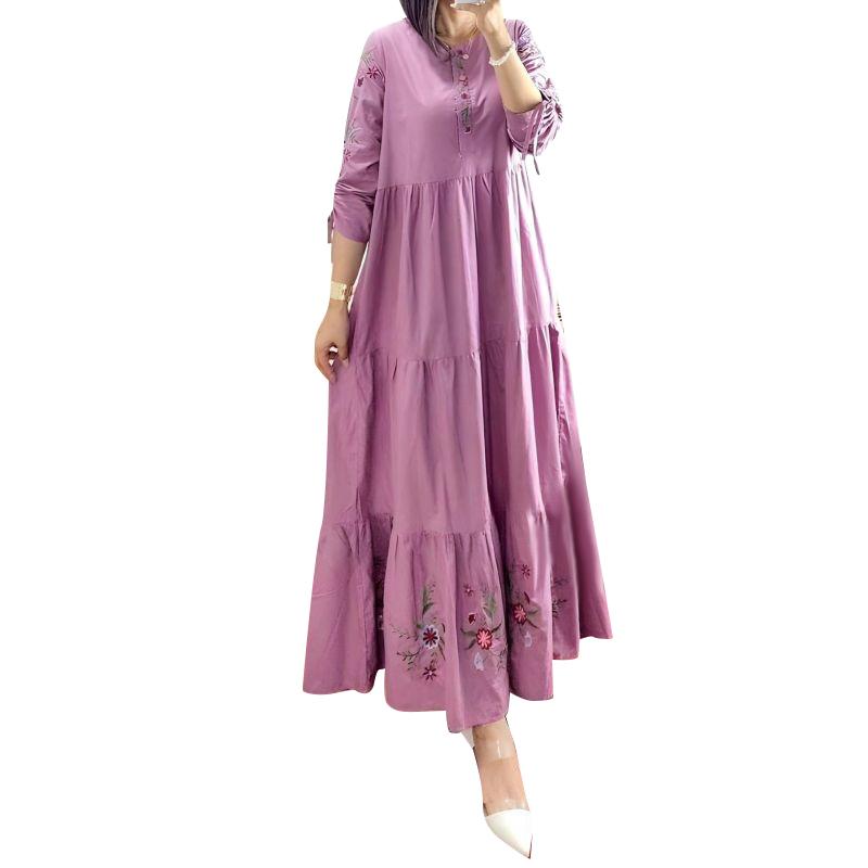 

ZANZEA Женское повседневное свободное длинное платье с круглым вырезом и рукавами 3/4 с цветочным принтом S розовый