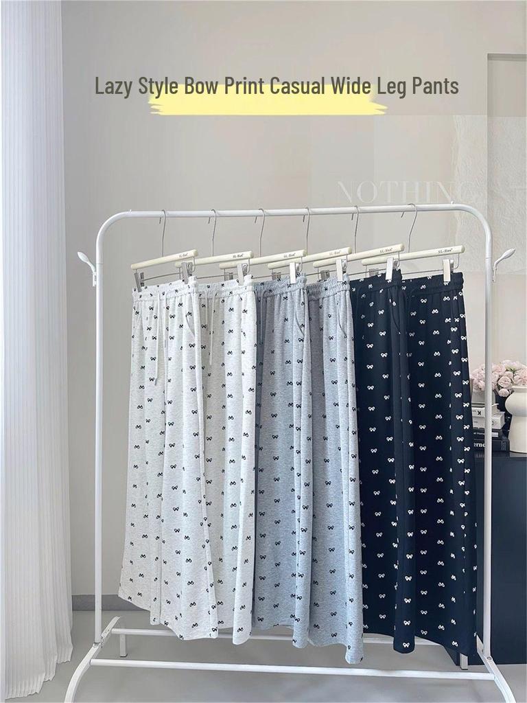 Bow Print Petite High-Waist Wide-Leg Walking Pants for Women