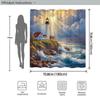 Romantic Lighthouse Shower Curtain - White Lighthouse with Red Roof, Golden Sunlight & Rocks, Coastal Bath Decor, Polyester