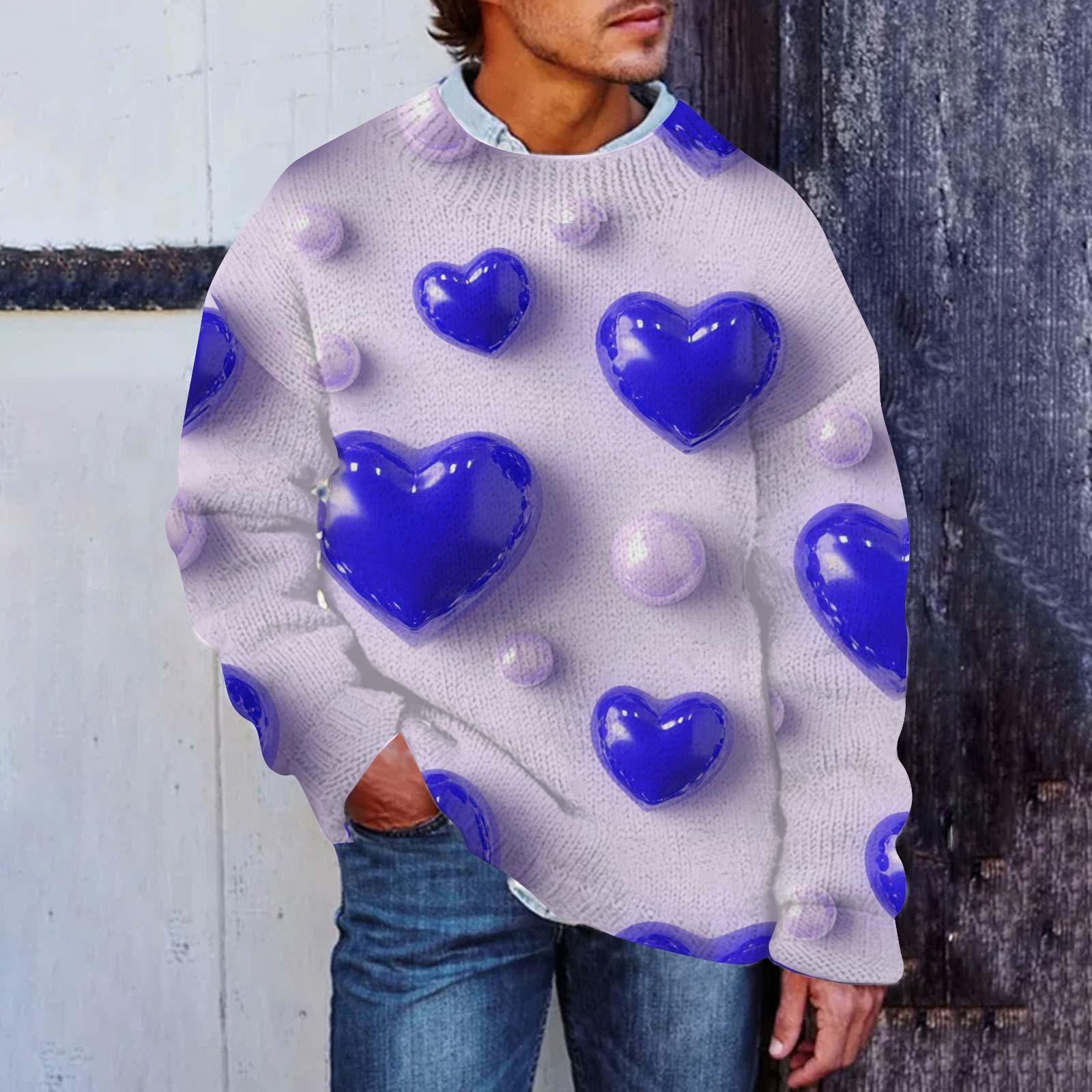 

Мужской свитер с принтом ко Дню святого Валентина, толстовка с круглым вырезом, свободный топ с длинными рукавами L синий
