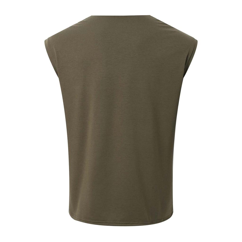 Men's Sleeveless Color Sports V-neck Base Shirt, Swing Neck Vest