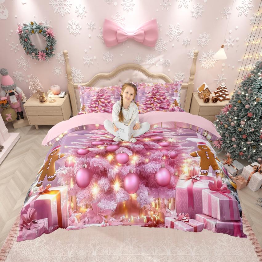 Homewish Kawaii Lebkuchenmann Bettbezug-Set, Lebkuchenhaus Bettdeckenbezug-Set, Dessert Regenbogen Bettset für Mädchen Jungen