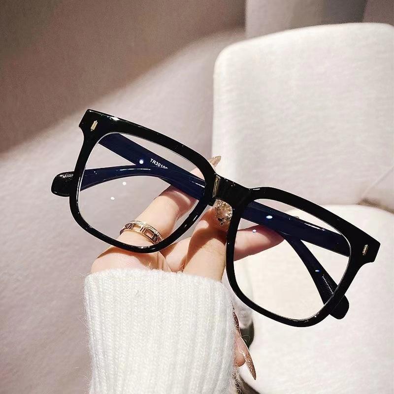 Monture de lunettes clou carré pour riz Hommes Anti lumière bleue Grande monture Célébrité Internet Lunettes à verres neutres