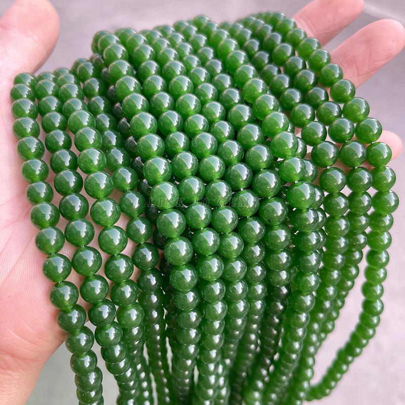 Hetian Jasper Olive Green Chalcedony Round Beads for DIY Jewelry and Bracelets
