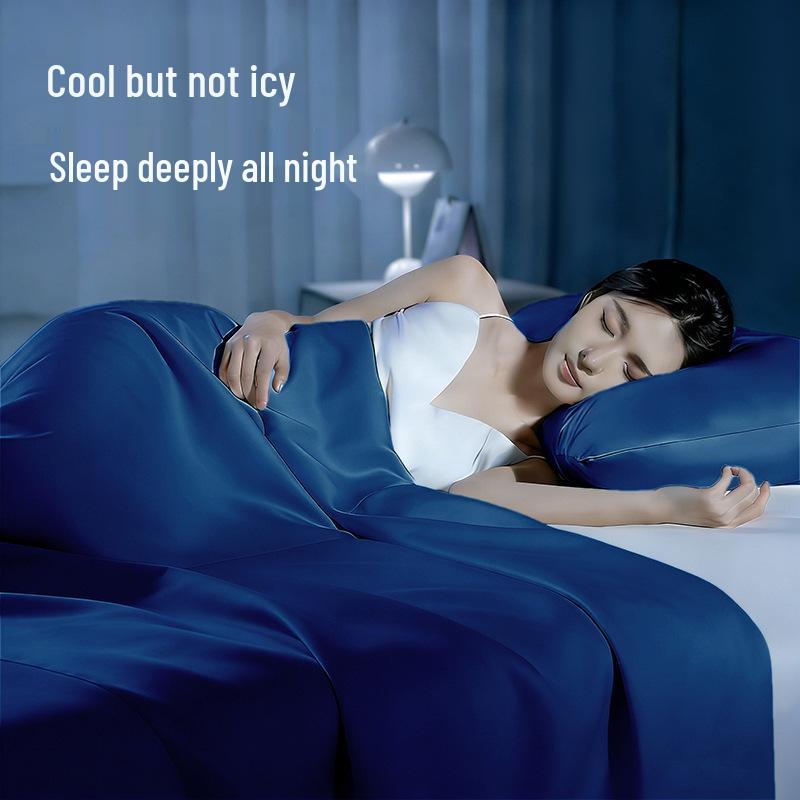 Spring/Summer Washable Ice Silk Quilt Set: Cool Summer Quilt & Thin Blanket with Cooling Fitted Sheet for Air Conditioning