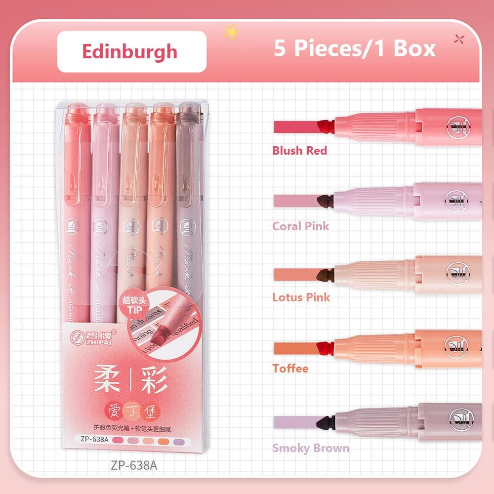 5pcs Pastel Colors Fluorescent Pen Dual Tip Colored Mark Pen Smudge-Proof Drawing Pen  Student Use