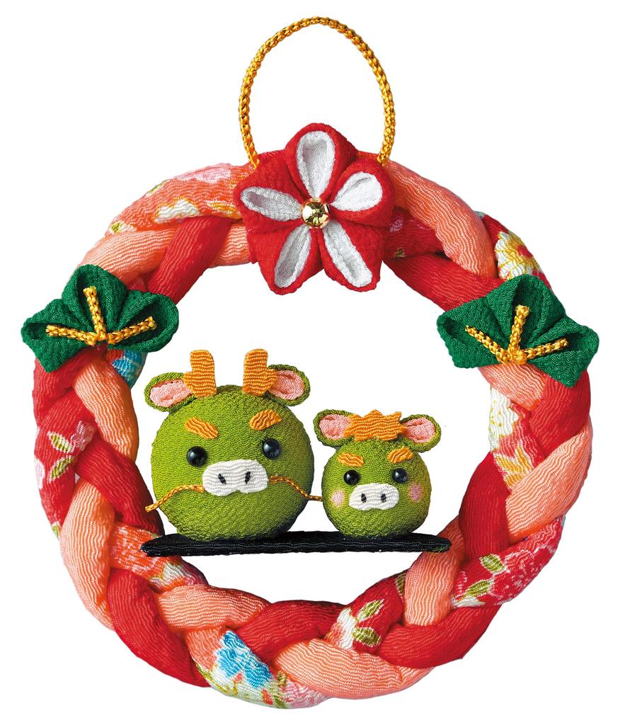 Takagi Fiber Panami Zodiac Tsumami Zaiku Wreath Dragon Parent and Child Wreath Kit, (No Sew) LH-192