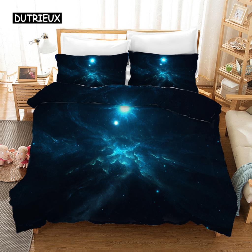 Starry Sky Duvet Cover Set Microfiber Outer Space Theme Comforter Cover Teens Boys Quilt Cover 3D Starry Sky Series Bedding Set