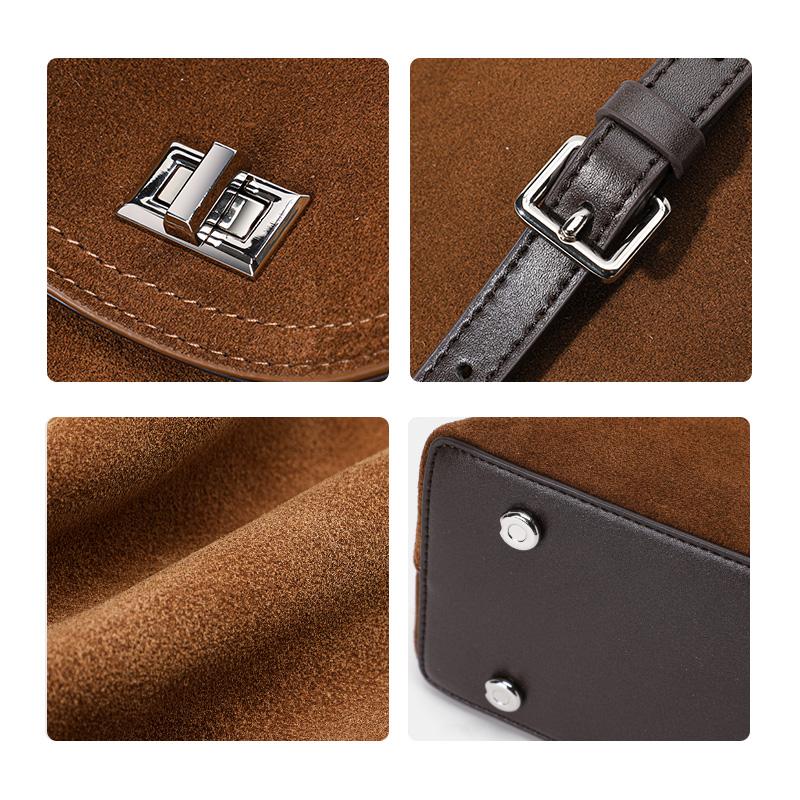 Brown Suede-Finish Cowhide Handbag – Minimalist, Lightweight, and Elegant Shoulder Bag for Women