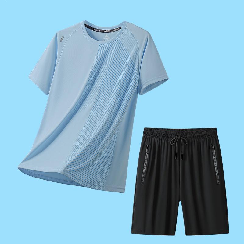 Men's Quick-Drying Ice Silk Sports Set: Short Sleeve T-shirt and Shorts