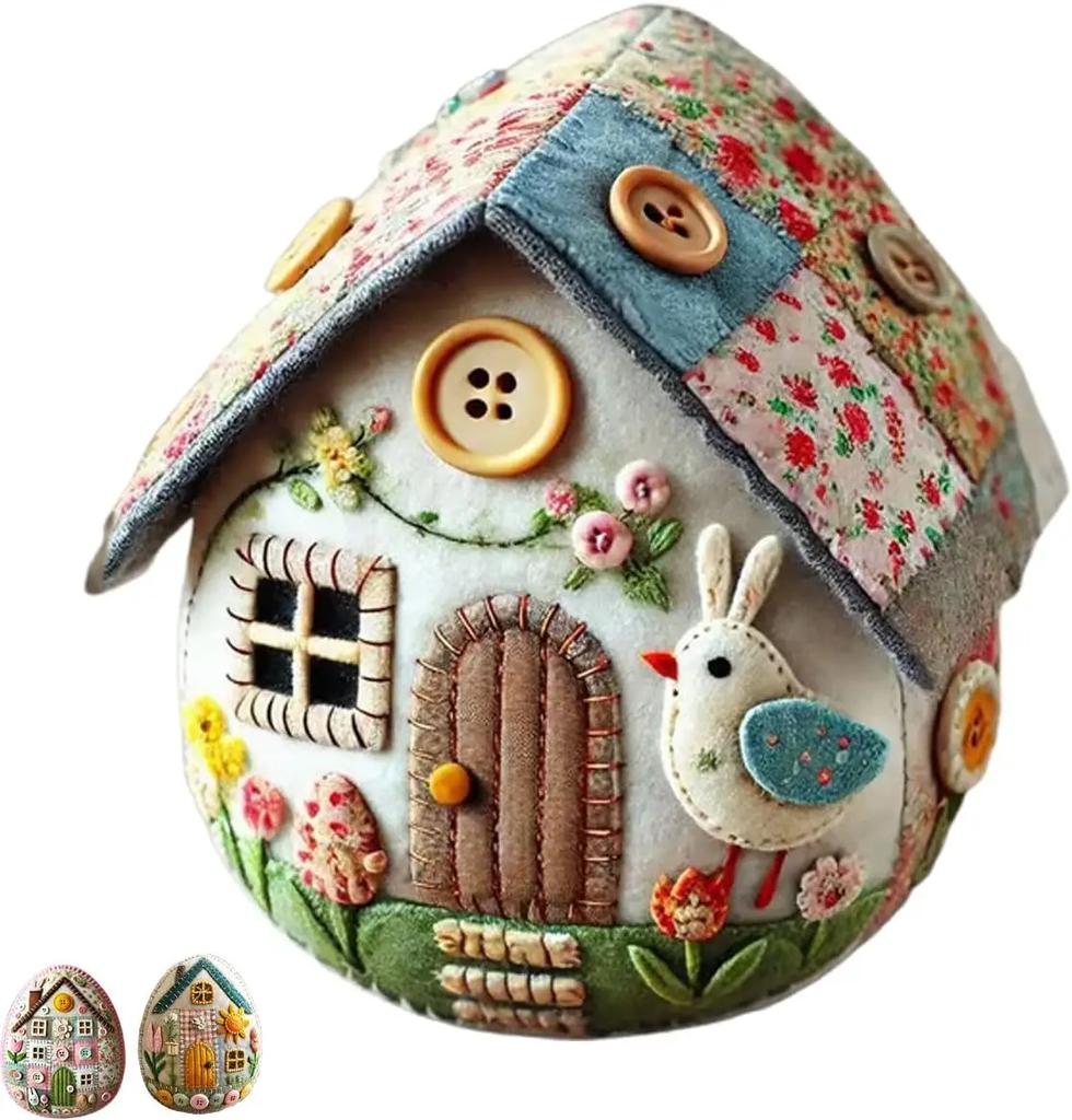 Casa Uovo Patchwork in Feltro Kit Fai da Te Casa Uovo di Pasqua in Feltro Casa Pulcino Kit Creativo Kit Uova di Pasqua Ricamate a Mano in Feltro