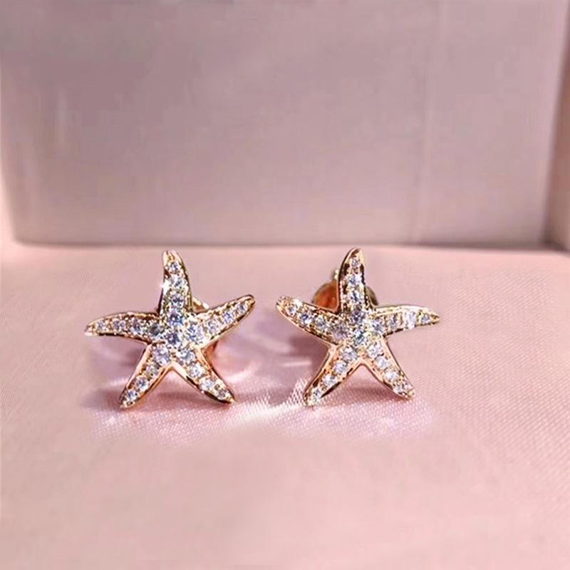 New Exquisite Small Starfish Zircon Star Earrings with Elegant and Fashionable Design, Personalized and High-end Accessories