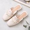 Fashion Women Slippers 2024 New Summer Fashion Slip on Flat Soled Cute Casual Outdoor Pearl Toe Square Toe Women Shoes