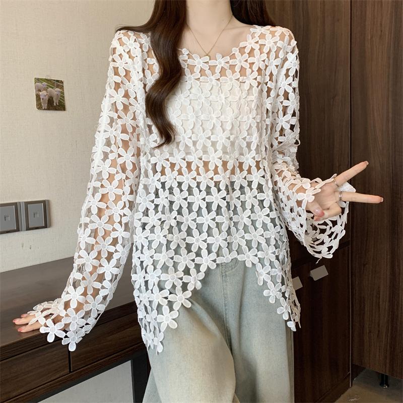 

DIMANAF 2025 Новая летняя женская футболка с вырезом «летучая мышь», базовые кружевные модные топы, кружевные футболки, повседневные свободные футболки One Size бежевый