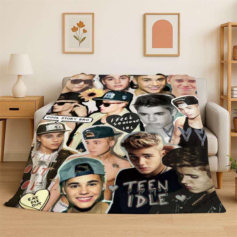 

3D Justin Singer Star Flannel Blanket Soft Warm Throw Blanket for Bedroom Living Room Bed Travel Camping Picnic Gift 75x90cm