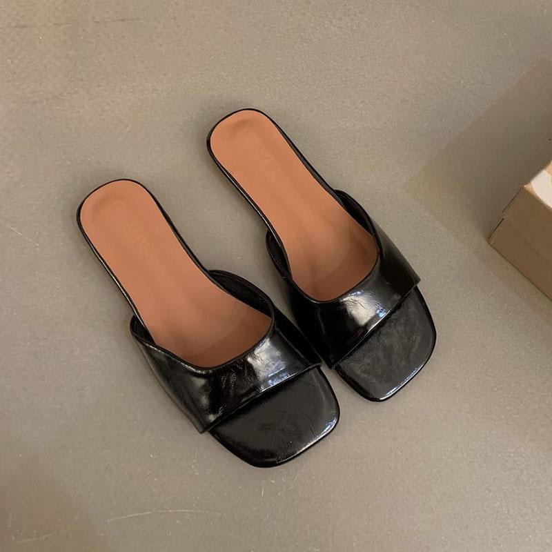 Women Flats Slippers Fashion Open Toe Ladies Outdoor Beach Vacation Sandal Summer Women's Silvery Shoes Casual Square Toe Slides