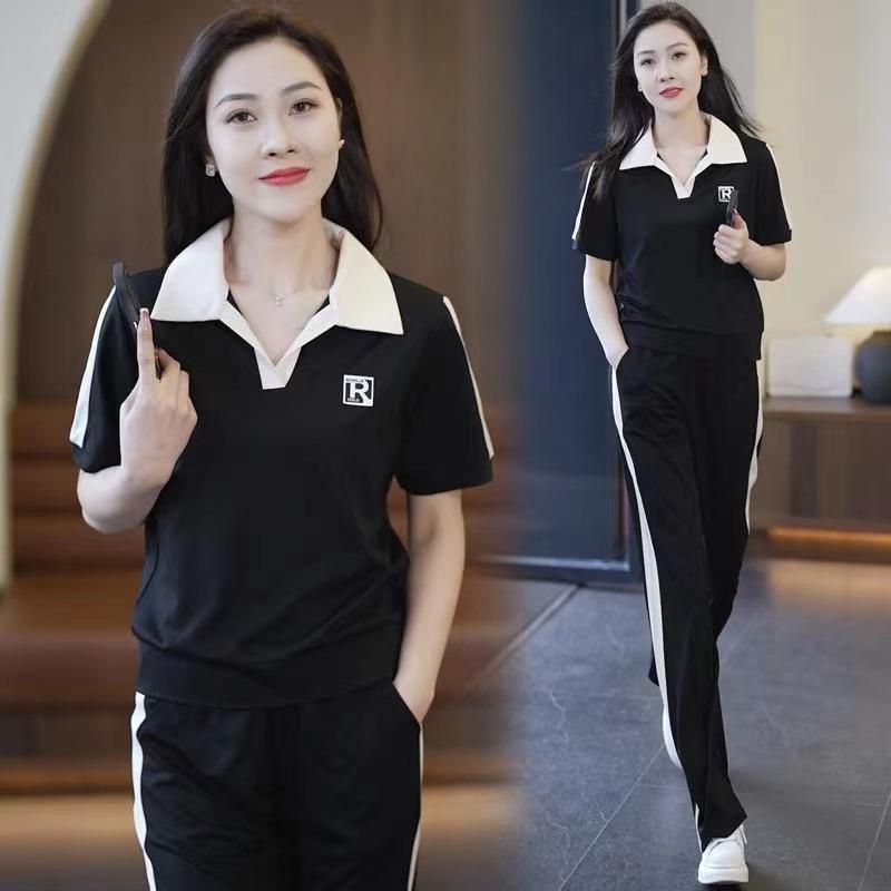 Casual Suit for Women In Summer, Slim, Stylish, Sporty, Simple Lapel Sweatshirt and Sweatpants Two-piece Set