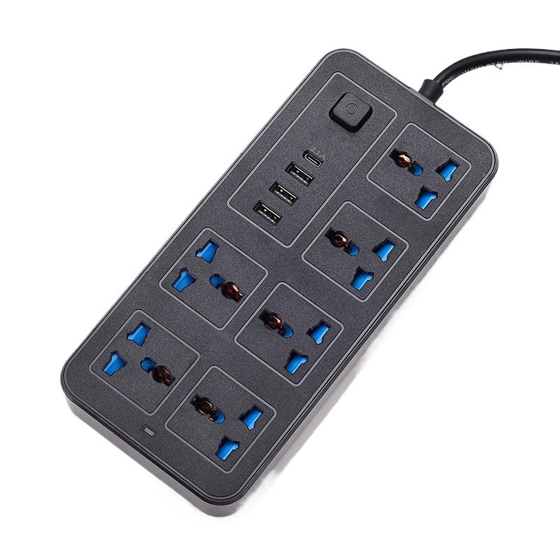 

Універсальна розетка з кількома відсіками, розетка ЄС, США, Велика Британія, подовжувач із подовжувачем 1,8 м, змінного струму типу C, порт USB, зарядка, електрична розетка US Plug чорний