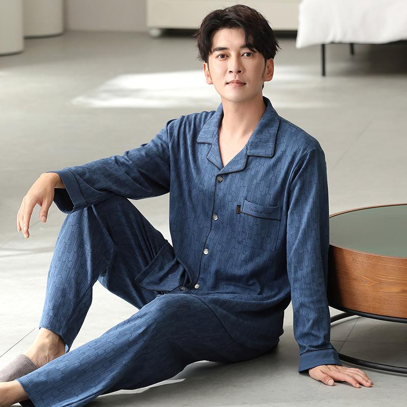 Pyjama Herren Frühling und Herbst Baumwolle Langarm Baumwolle Papa Herren Übergröße Loungewear Set