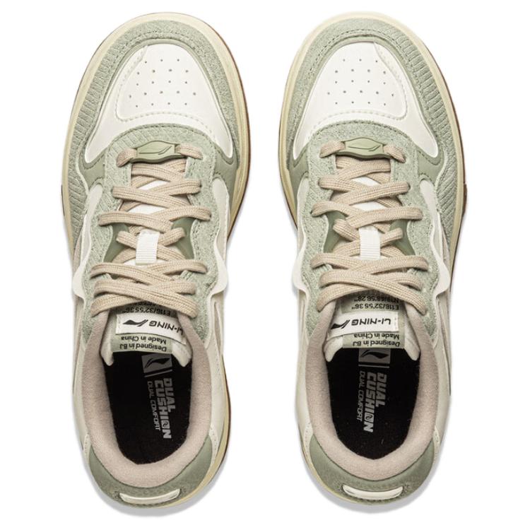 New LiNing Future C1 Anti Slip Wear Resistant Low Top Skateboard Shoes Women's Beige Green AGCU172-3