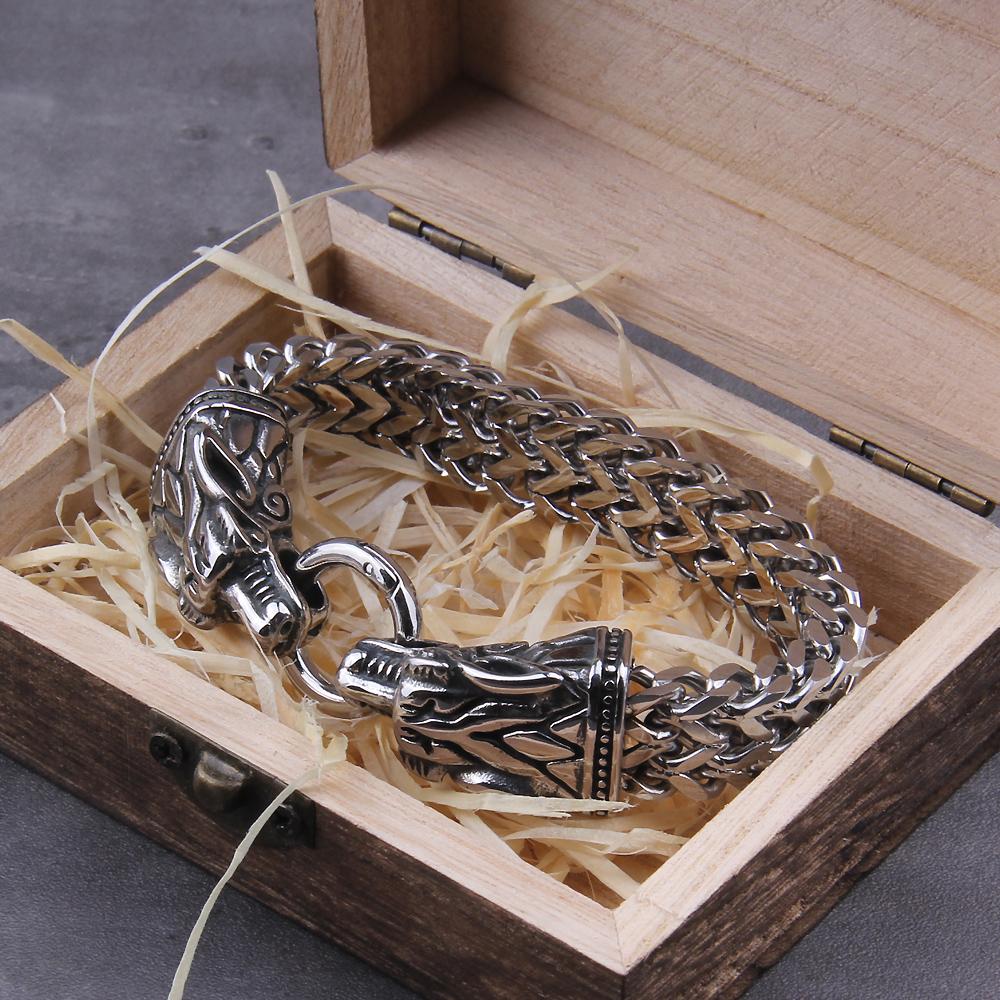 Viking Dragon Charm Bracelet for Men Stainless Steel Mesh Chain Silver Color Punk Biker Jewelry Never Fade Rock Wolf