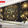 2D Black Gold New Year Fireworks Polyester Tapestry Party Background Cloth