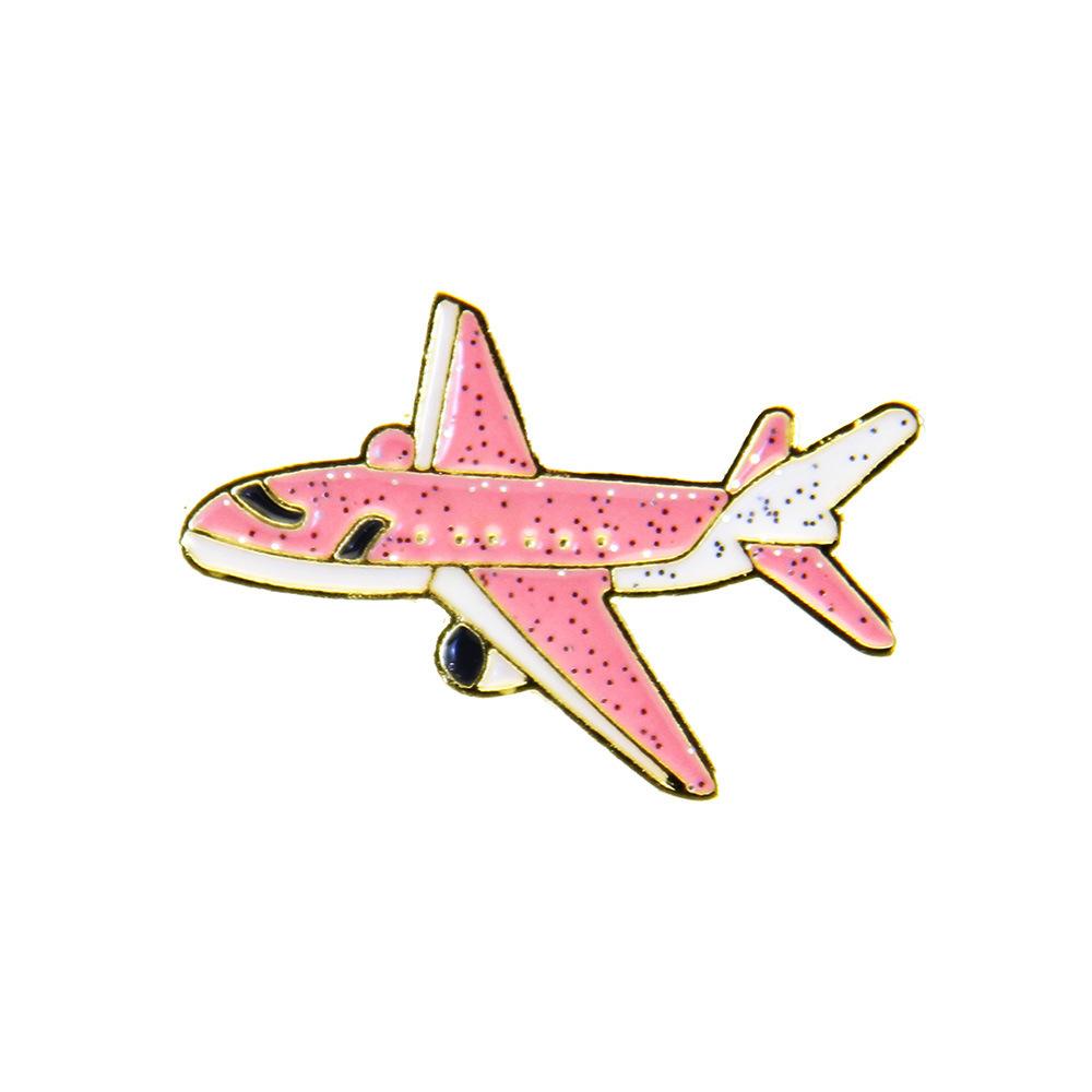 KC gold-plated zinc alloy cartoon airplane brooch pin, bright pink/green airplane pattern, cute and multi-purpose bag hanger