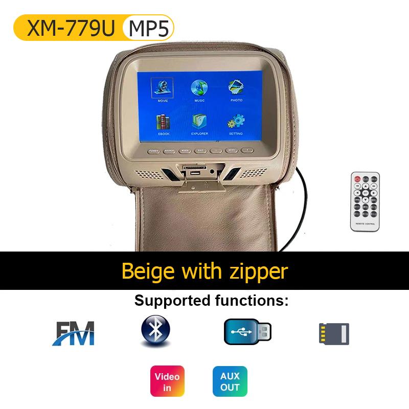 Universal Car Headrest Monitor 7inch LCD Screen Rear Seat Pillow For MP4 MP5 DVD Player Support AV/USB/SD/FM/Headphone/Bluetooth