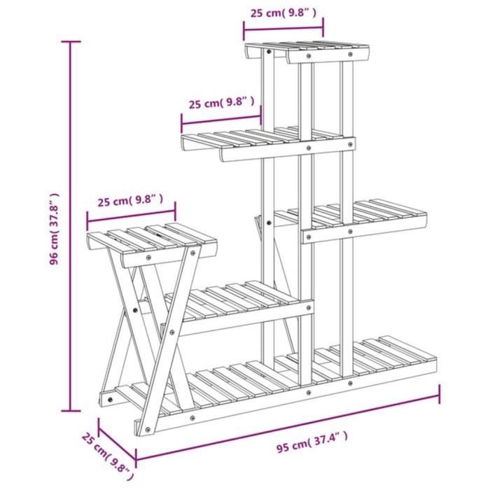VidaXL Support à fleurs 95x25x96 cm bois massif de sapin 362879