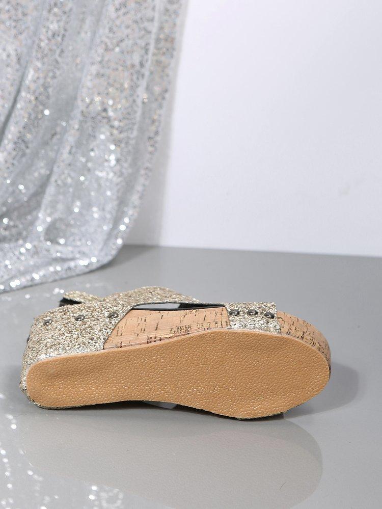 Roman Sandals Women Sequins Flat Slope Heel Thick Bottom Sandals Ladies