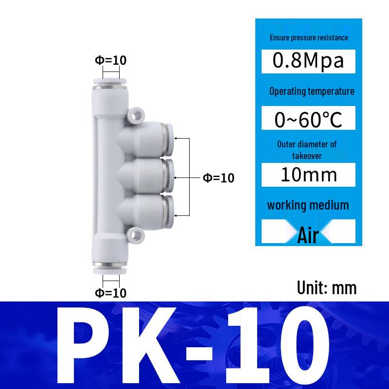 Pneumatic Nylon Air Hose Quick Connect Fittings: PU Straight, PY 5-Way, Cross 4-Way, PZA 3-Way, PE Connector with White/Blue Cap