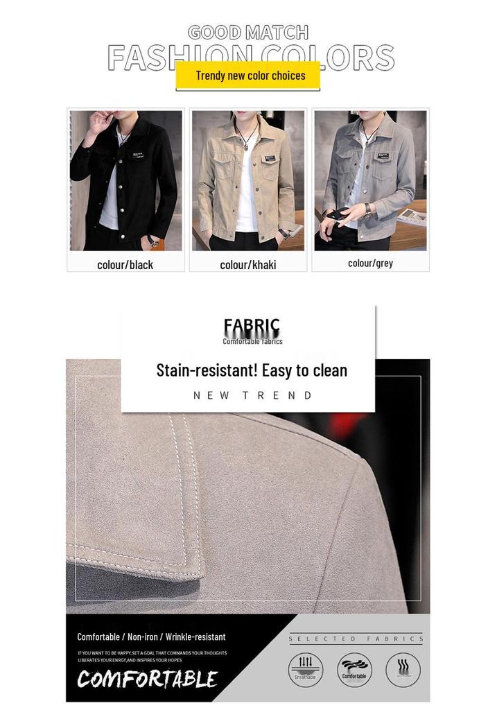 Men's Korean Style Suede Slim-fit Single-breasted Jacket for Spring/Autumn Fashion