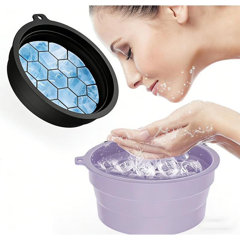 Tigela de Gelo Facial Dobrável de Silicone Com Bandeja de Gelo Embutida Lavatório para Mergulho Facial Para Reduzir Poros Portátil Cuidados com a Pele em Casa