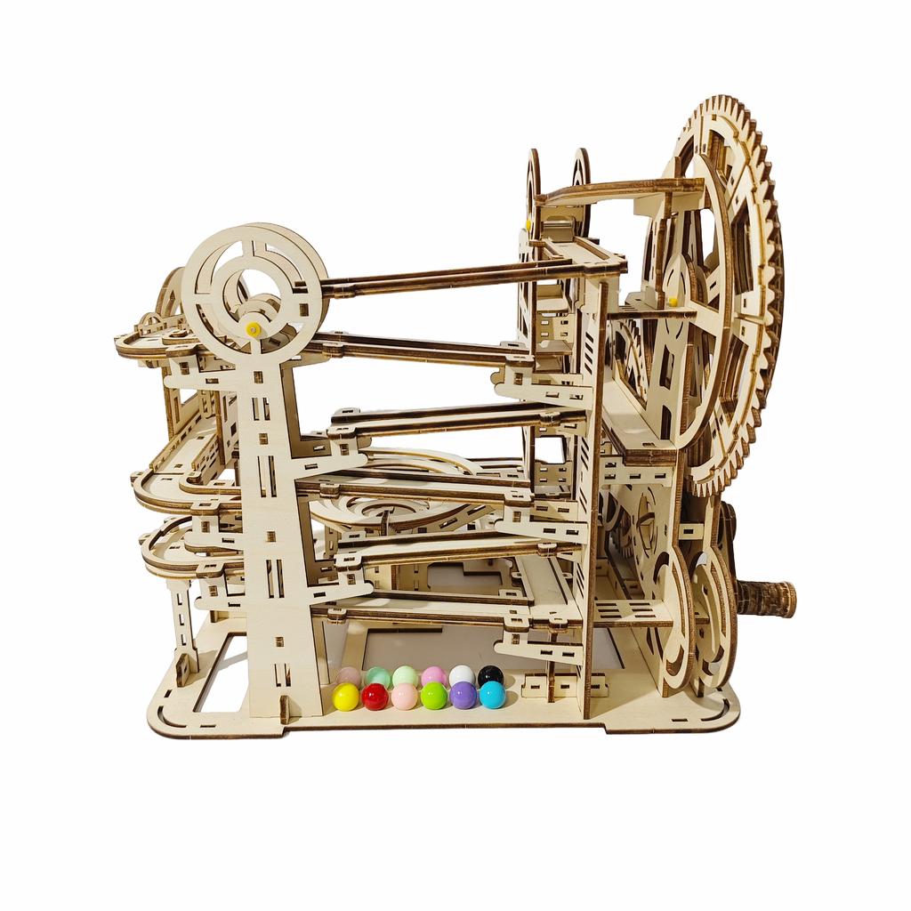 3D DIY Wooden Mechanical Slide Marble Run Kit, Christmas Birthday Halloween Gift