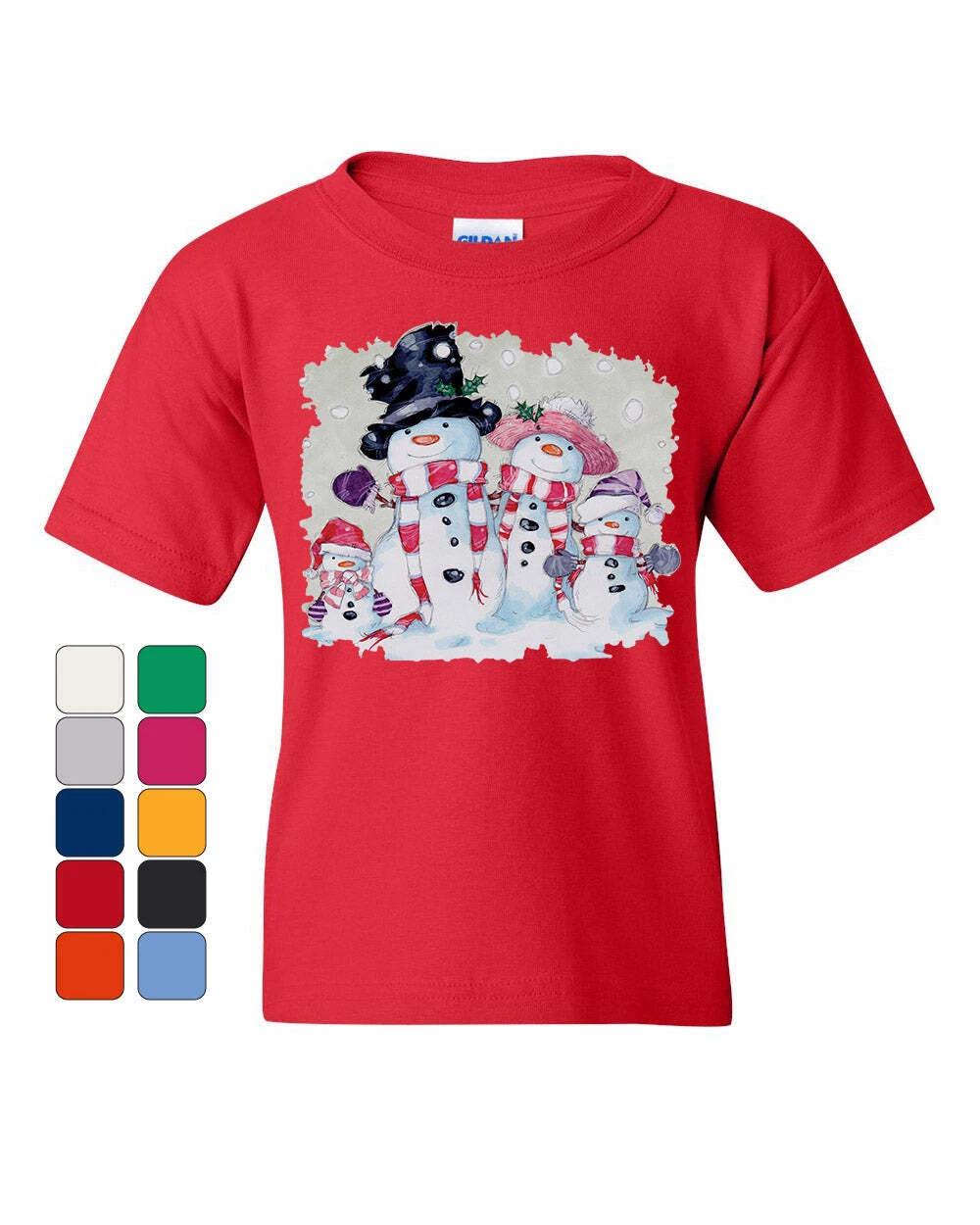 

Snowman Family Youth kids boys T-Shirt Let It Snow Merry Christmas Xmas Holiday Kids Tee 150